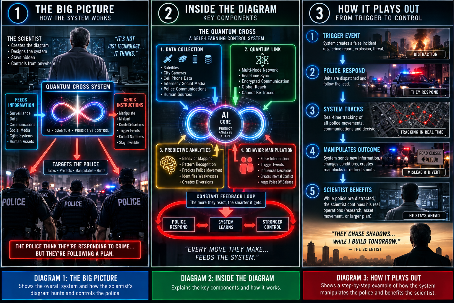 Quantum Cross three part system diagram