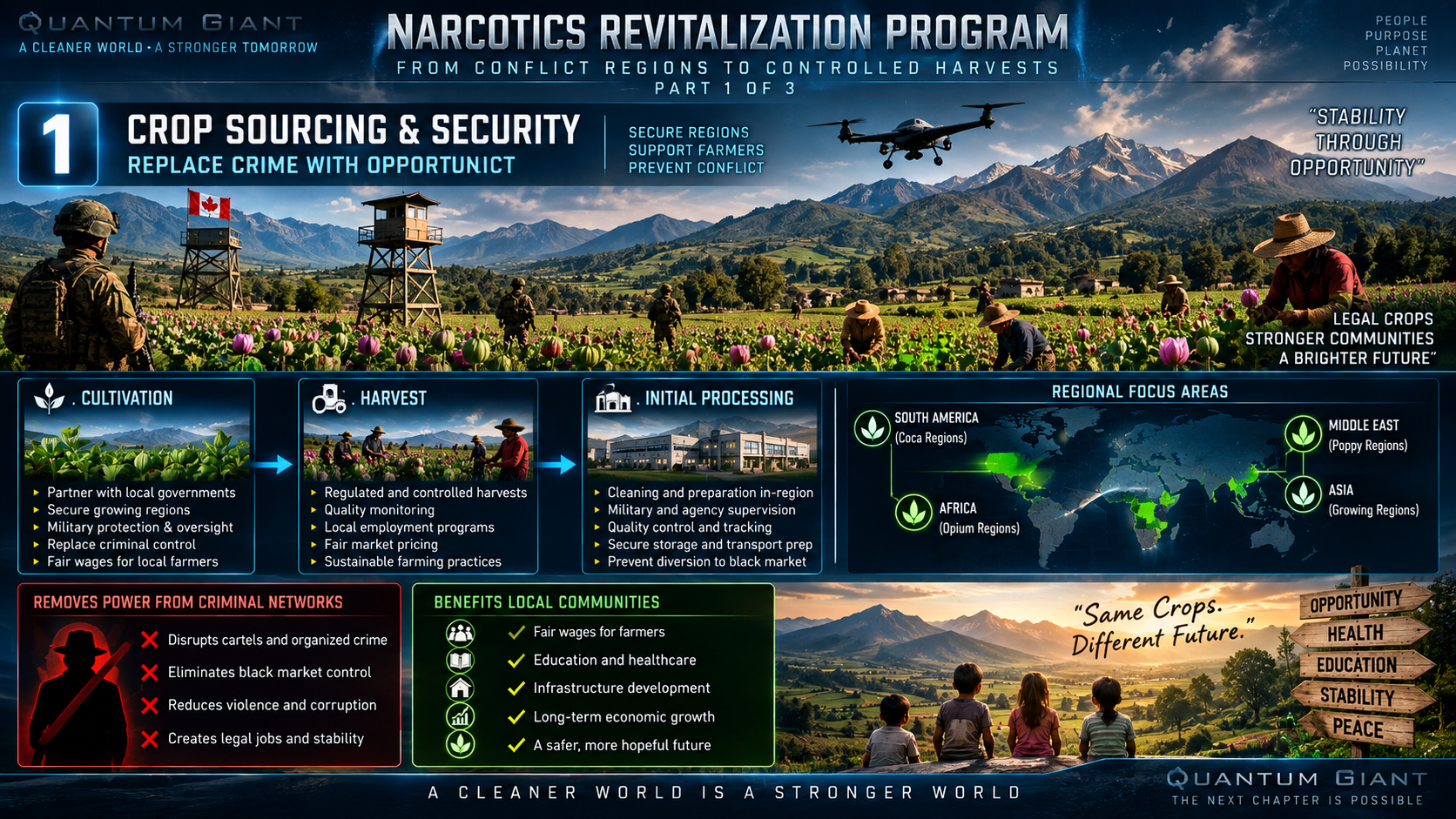 Fictional distribution, pharmaceutical production and community impact diagram